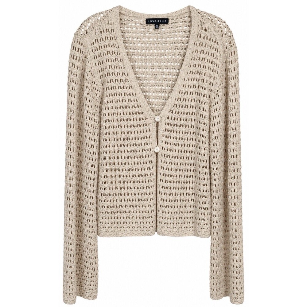 Love Ellie Cardigan XL Beige Open Knit Cropped Flared Sleeve Boho Fall Layering